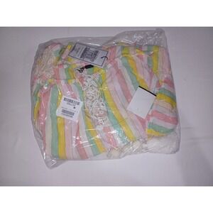 Alex Max Blouse Womens XL Lace Crochet Tassel Top‎ Rainbow Stripe Pastel Boho